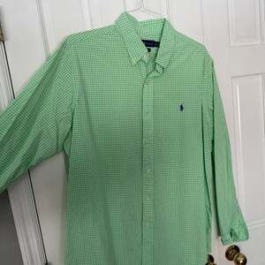 Polo Ralph Lauren Men's Green Gingham Classic Fit Oxford Button Shirt